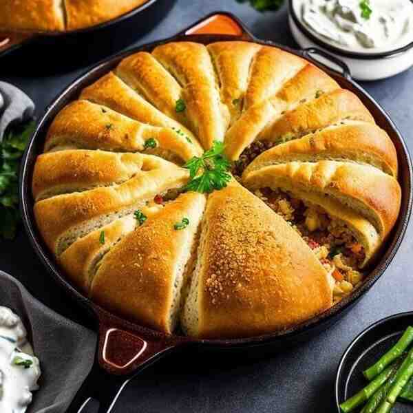 Запеканка из хлеба и фарша под сметанной заливкой